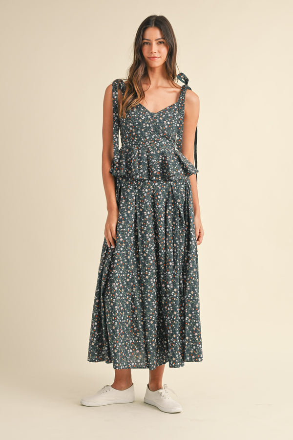 NYRA BOW TIED SHOULDER TOP AND MIDI SKIRT SET