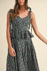 NYRA BOW TIED SHOULDER TOP AND MIDI SKIRT SET