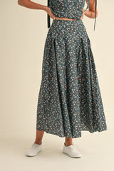 NYRA BOW TIED SHOULDER TOP AND MIDI SKIRT SET