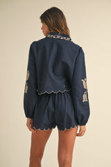 ABBEY EMBROIDERED COLLAR SHIRT AND SHORTS SET