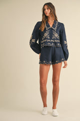 ABBEY EMBROIDERED COLLAR SHIRT AND SHORTS SET