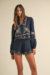 ABBEY EMBROIDERED COLLAR SHIRT AND SHORTS SET