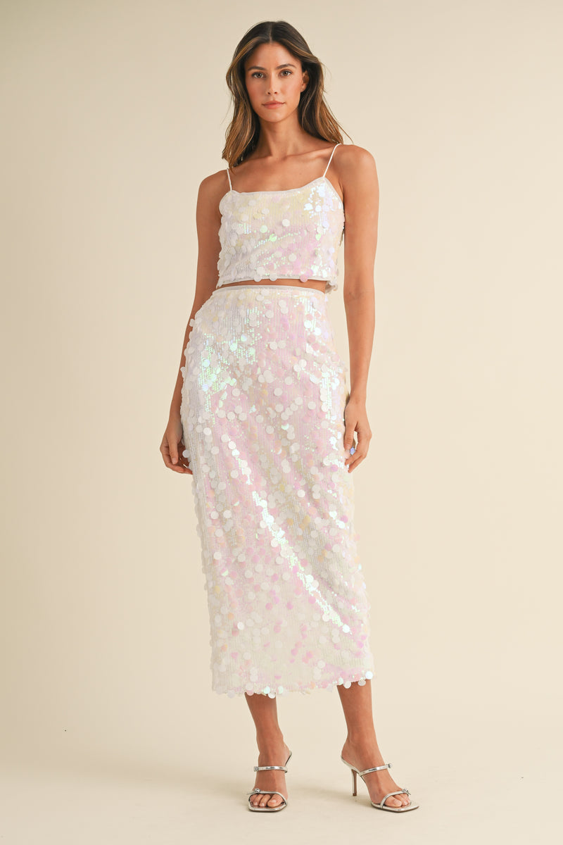 RENEE SEQUIN CROP TOP AND MIDI SKIRT SET