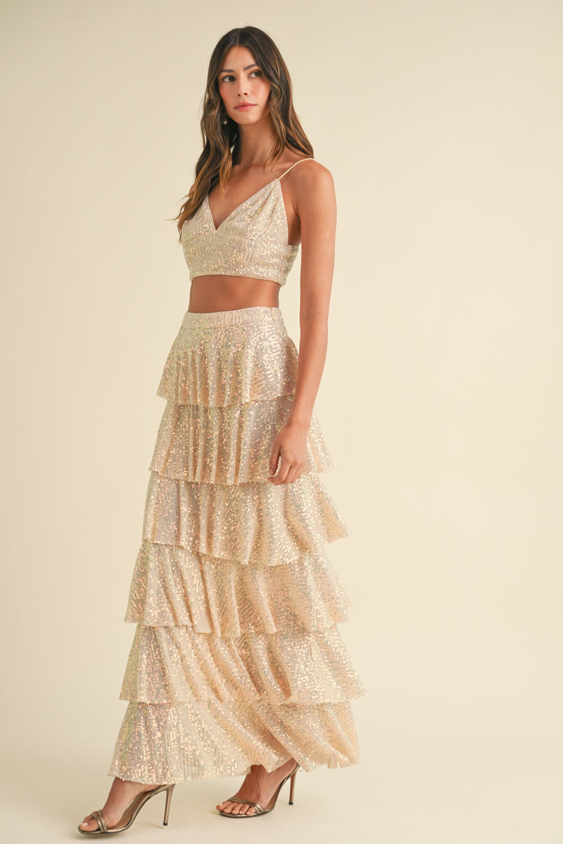 MIREILLE TIERED RUFFLE SKIRT AND BRALETTE SET