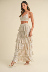 MIREILLE TIERED RUFFLE SKIRT AND BRALETTE SET