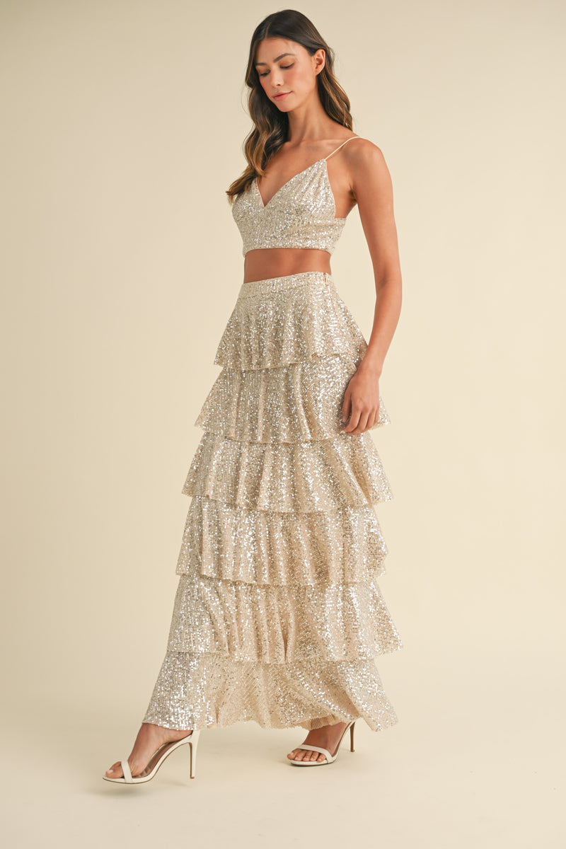 MIREILLE TIERED RUFFLE SKIRT AND BRALETTE SET