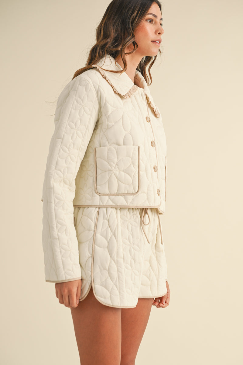 RHONWEN QUILTED COLLARED JACKET AND SHORTS SET