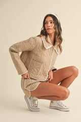 RHONWEN QUILTED COLLARED JACKET AND SHORTS SET