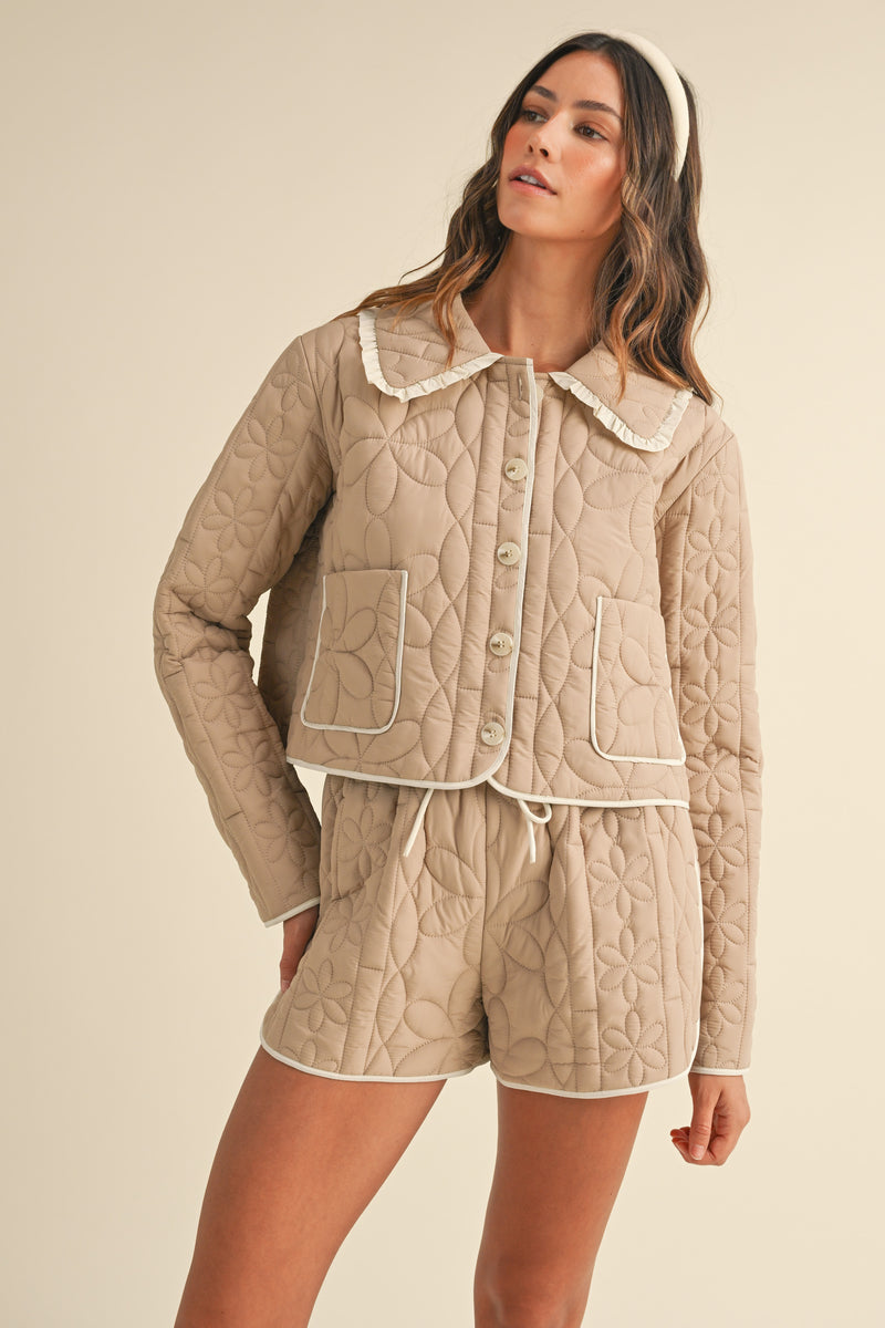 RHONWEN QUILTED COLLARED JACKET AND SHORTS SET