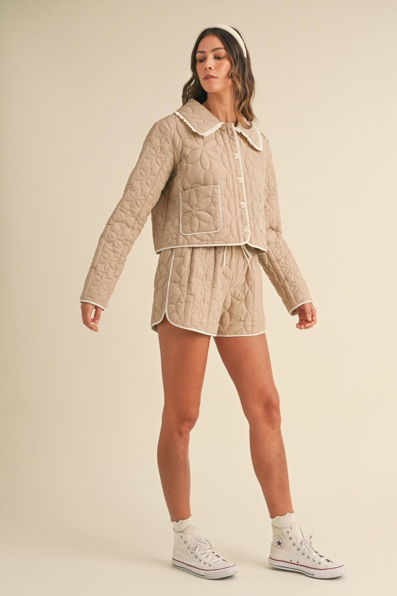 RHONWEN QUILTED COLLARED JACKET AND SHORTS SET