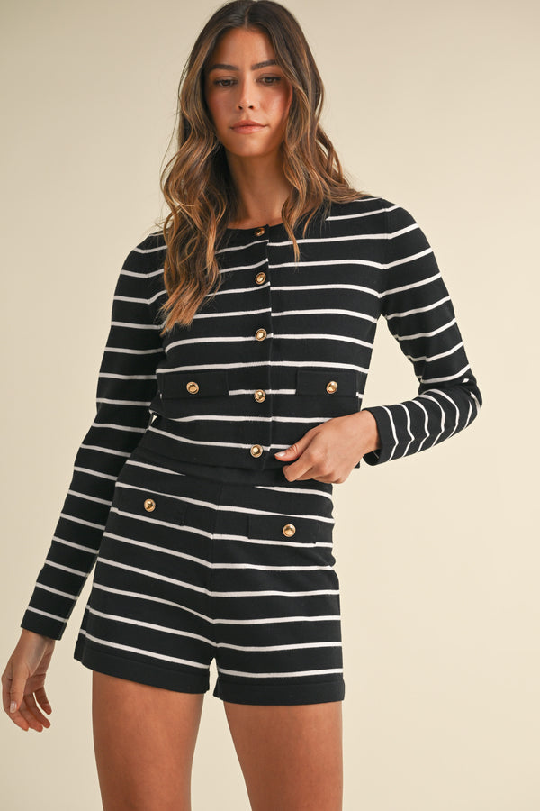 AZZURRA STRIPED CARDIGAN AND SHORTS SET