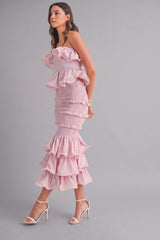 KATHLEEN RUFFLE TUBE TOP AND TIERED MIDI SKIRT SET