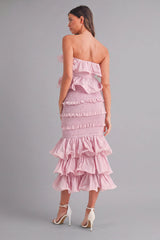 KATHLEEN RUFFLE TUBE TOP AND TIERED MIDI SKIRT SET
