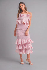 KATHLEEN RUFFLE TUBE TOP AND TIERED MIDI SKIRT SET