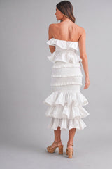 KATHLEEN RUFFLE TUBE TOP AND TIERED MIDI SKIRT SET