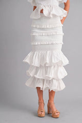 KATHLEEN RUFFLE TUBE TOP AND TIERED MIDI SKIRT SET