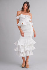 KATHLEEN RUFFLE TUBE TOP AND TIERED MIDI SKIRT SET