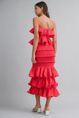 KATHLEEN RUFFLE TUBE TOP AND TIERED MIDI SKIRT SET