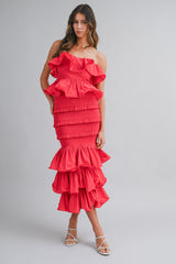 KATHLEEN RUFFLE TUBE TOP AND TIERED MIDI SKIRT SET