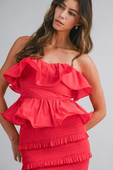 KATHLEEN RUFFLE TUBE TOP AND TIERED MIDI SKIRT SET