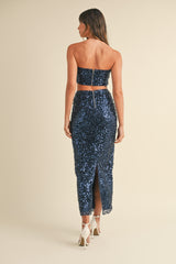 URSINA SEQUIN BANDEAU AND MIDI SKIRT SET