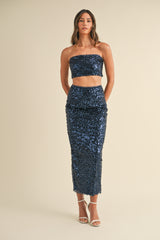 URSINA SEQUIN BANDEAU AND MIDI SKIRT SET