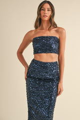 URSINA SEQUIN BANDEAU AND MIDI SKIRT SET