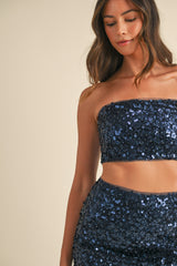 URSINA SEQUIN BANDEAU AND MIDI SKIRT SET