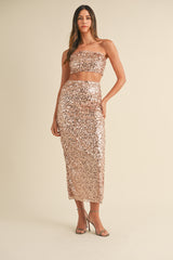 URSINA SEQUIN BANDEAU AND MIDI SKIRT SET