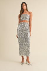 URSINA SEQUIN BANDEAU AND MIDI SKIRT SET