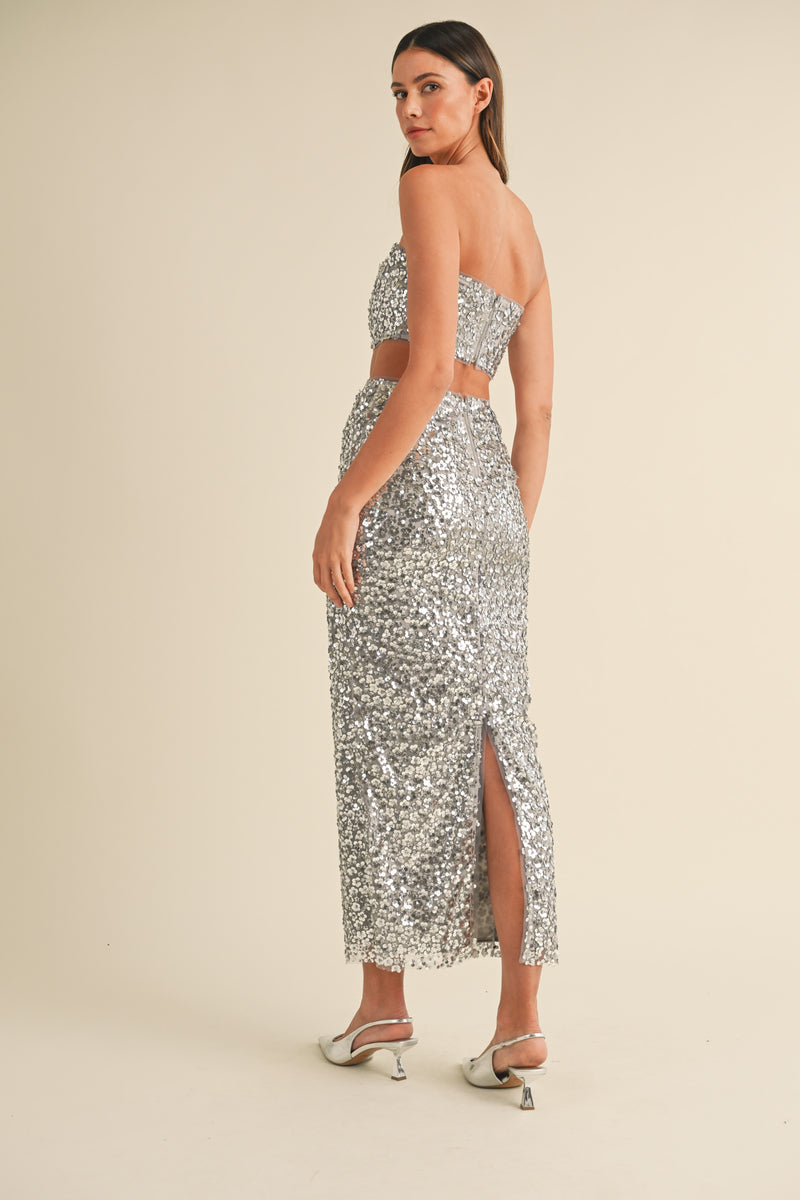 URSINA SEQUIN BANDEAU AND MIDI SKIRT SET