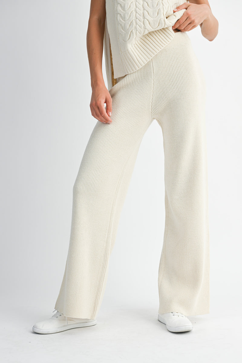 RAON SIDE OPEN CABLE KNITTED LONG PANTS SET