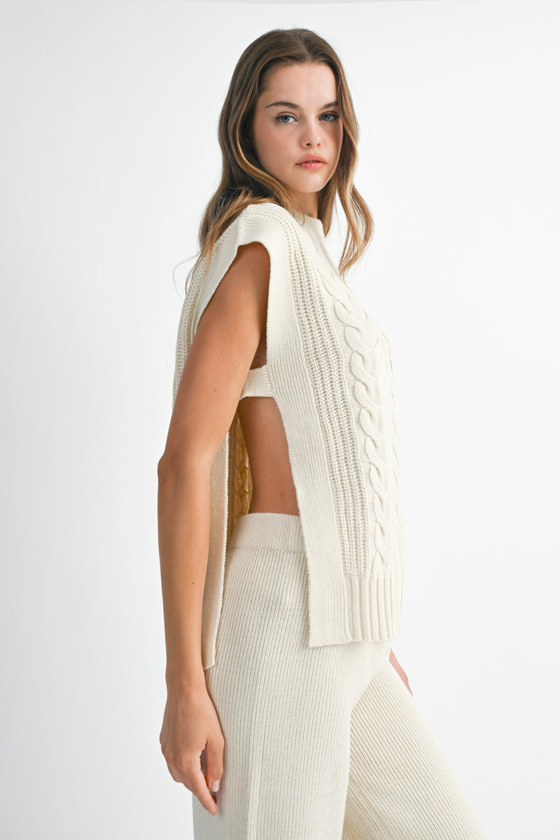 RAON SIDE OPEN CABLE KNITTED LONG PANTS SET