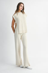 RAON SIDE OPEN CABLE KNITTED LONG PANTS SET