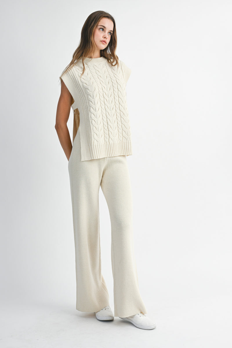 RAON SIDE OPEN CABLE KNITTED LONG PANTS SET