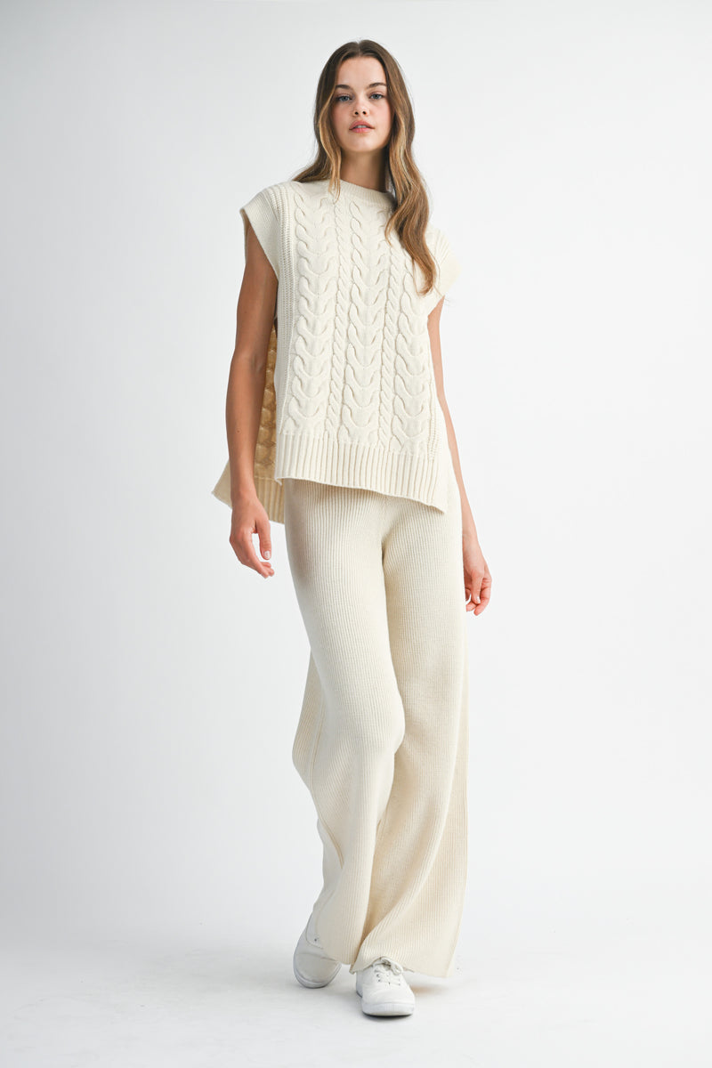 RAON SIDE OPEN CABLE KNITTED LONG PANTS SET