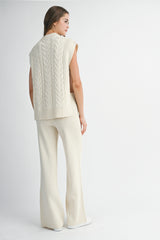 RAON SIDE OPEN CABLE KNITTED LONG PANTS SET