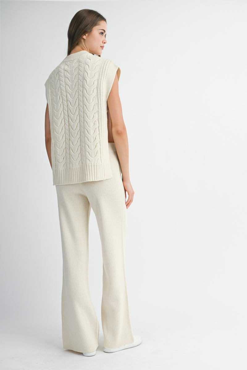 RAON SIDE OPEN CABLE KNITTED LONG PANTS SET