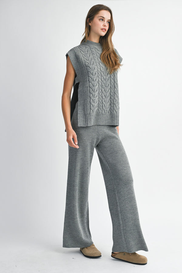 RAON SIDE OPEN CABLE KNITTED LONG PANTS SET