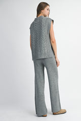 RAON SIDE OPEN CABLE KNITTED LONG PANTS SET
