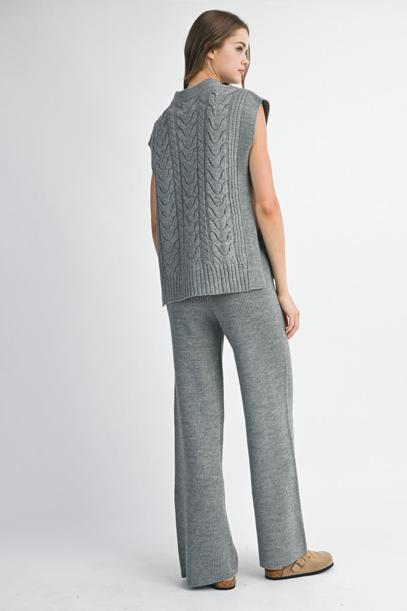 RAON SIDE OPEN CABLE KNITTED LONG PANTS SET