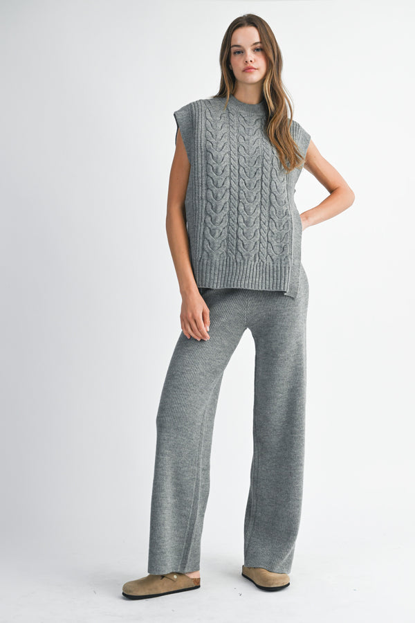 RAON SIDE OPEN CABLE KNITTED LONG PANTS SET