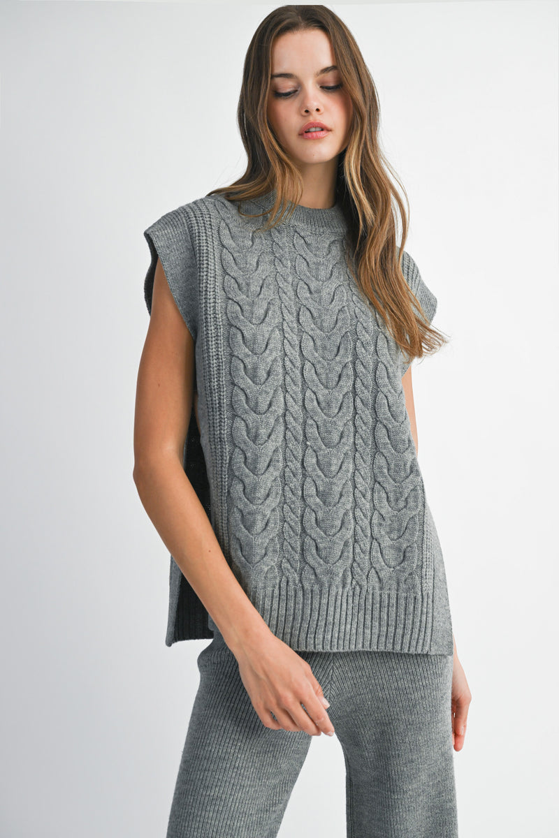 RAON SIDE OPEN CABLE KNITTED LONG PANTS SET