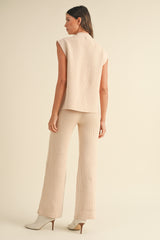 ALY SIDE OPEN KNITTED TOP AND LONG PANTS SET