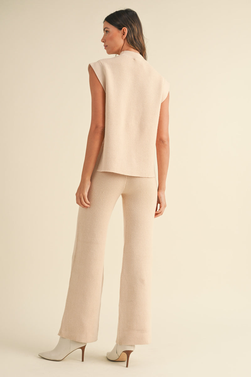 ALY SIDE OPEN KNITTED TOP AND LONG PANTS SET