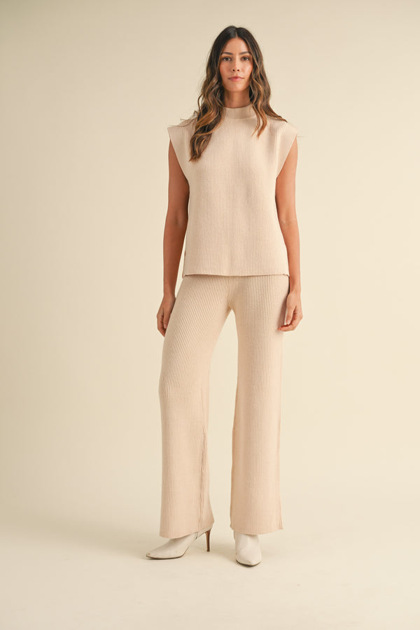 ALY SIDE OPEN KNITTED TOP AND LONG PANTS SET
