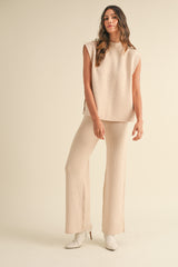 ALY SIDE OPEN KNITTED TOP AND LONG PANTS SET