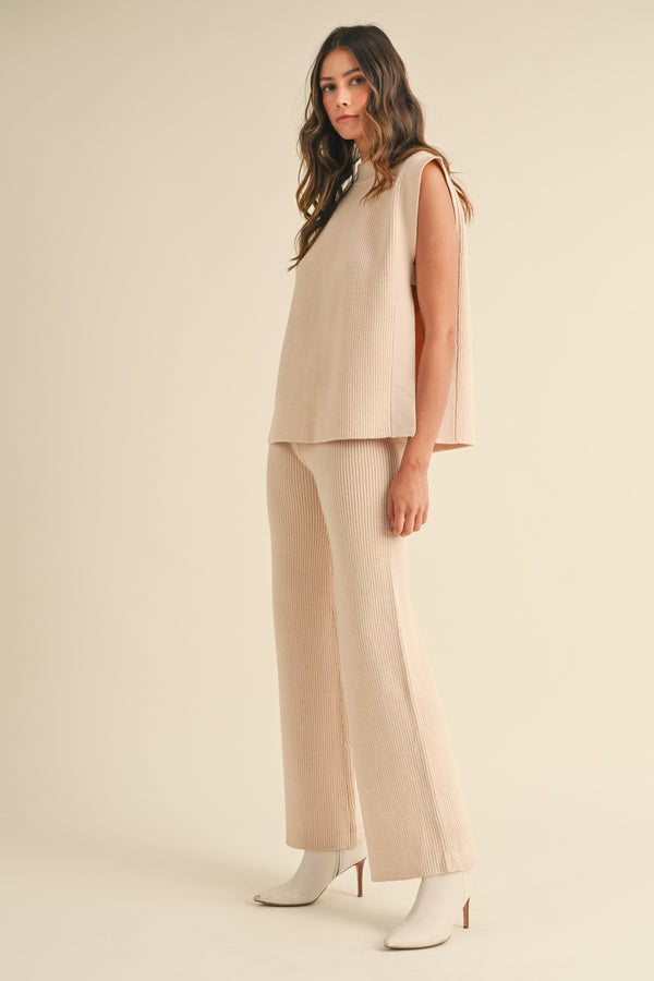ALY SIDE OPEN KNITTED TOP AND LONG PANTS SET
