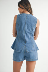 JOANNA DENIM VEST AND SHORTS SET