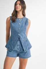 JOANNA DENIM VEST AND SHORTS SET